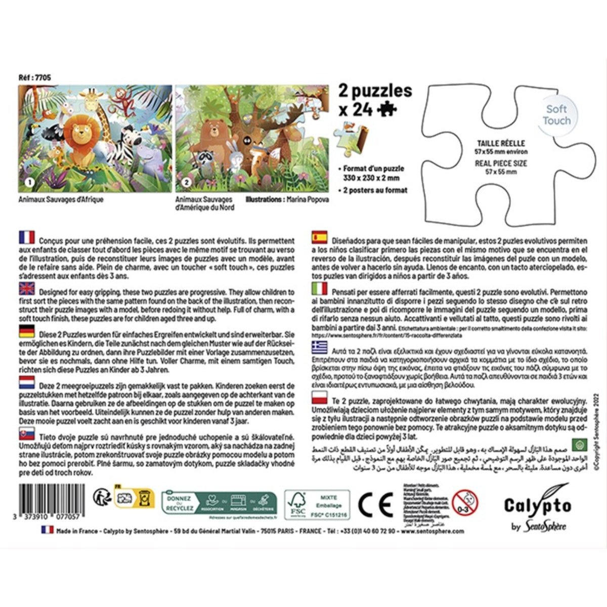 CALYPTO Puzzle 2*24 P - Animaux Sauvages